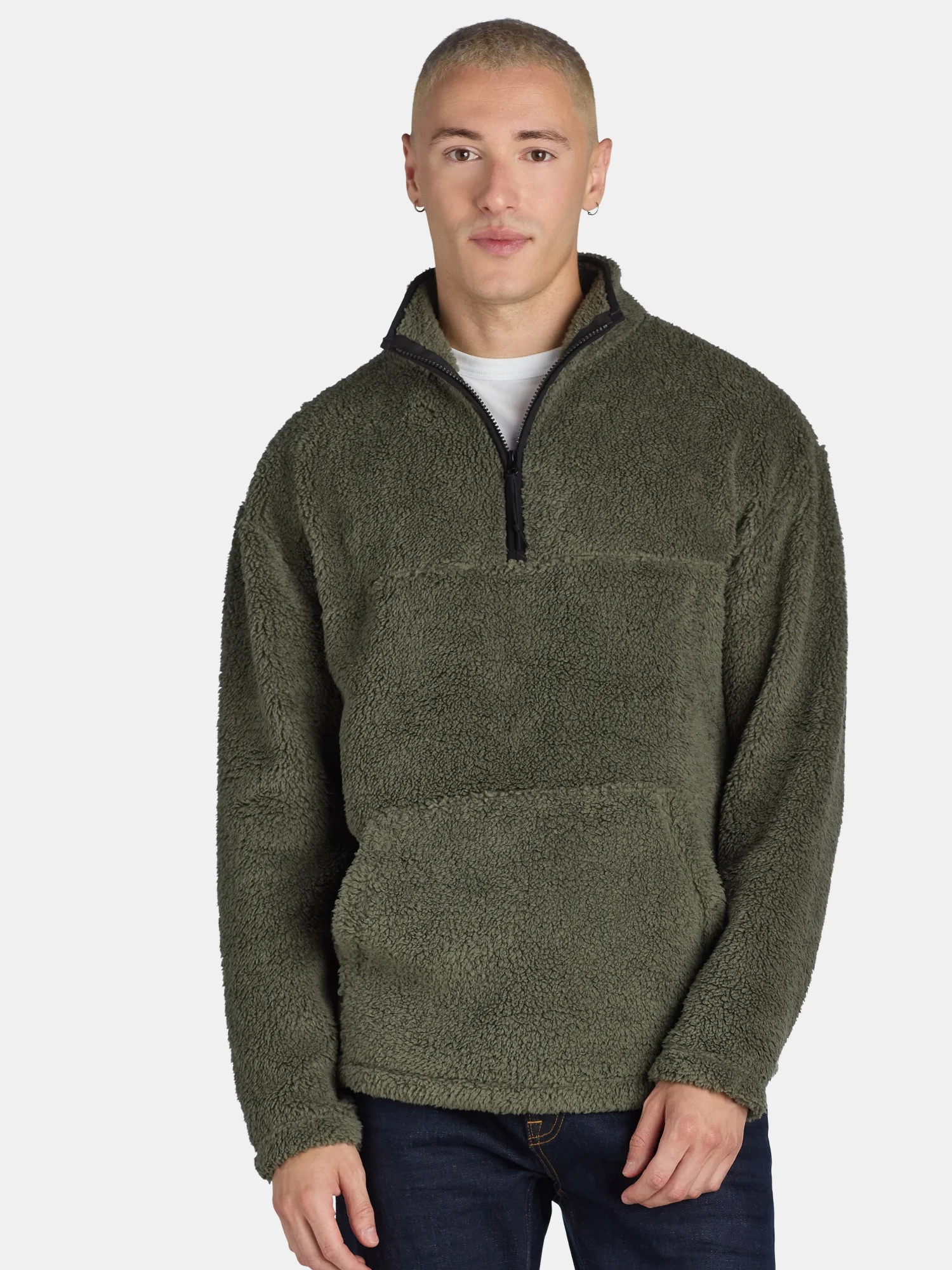 No Boundaries Men's & Big Men's Faux Shearling High Pile Fleece Quarter Zip Pullover, Sizes XS-5X... | Walmart (US)