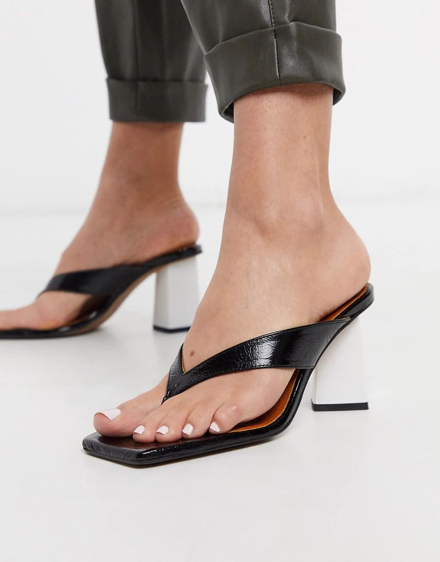 Chio mules with toe post in black leather | ASOS (Global)