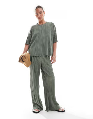 ONLY plisse wide leg trousers co-ord in green | ASOS (Global)