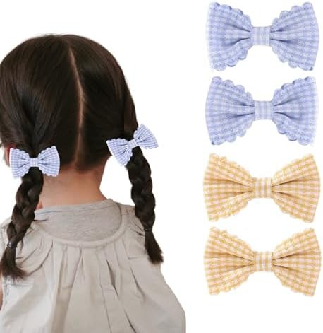 Yellow Blue Gingham Hair Bows for Girls Toddlers Women Cute Small Boutique Checkered Bows Alligat... | Amazon (US)