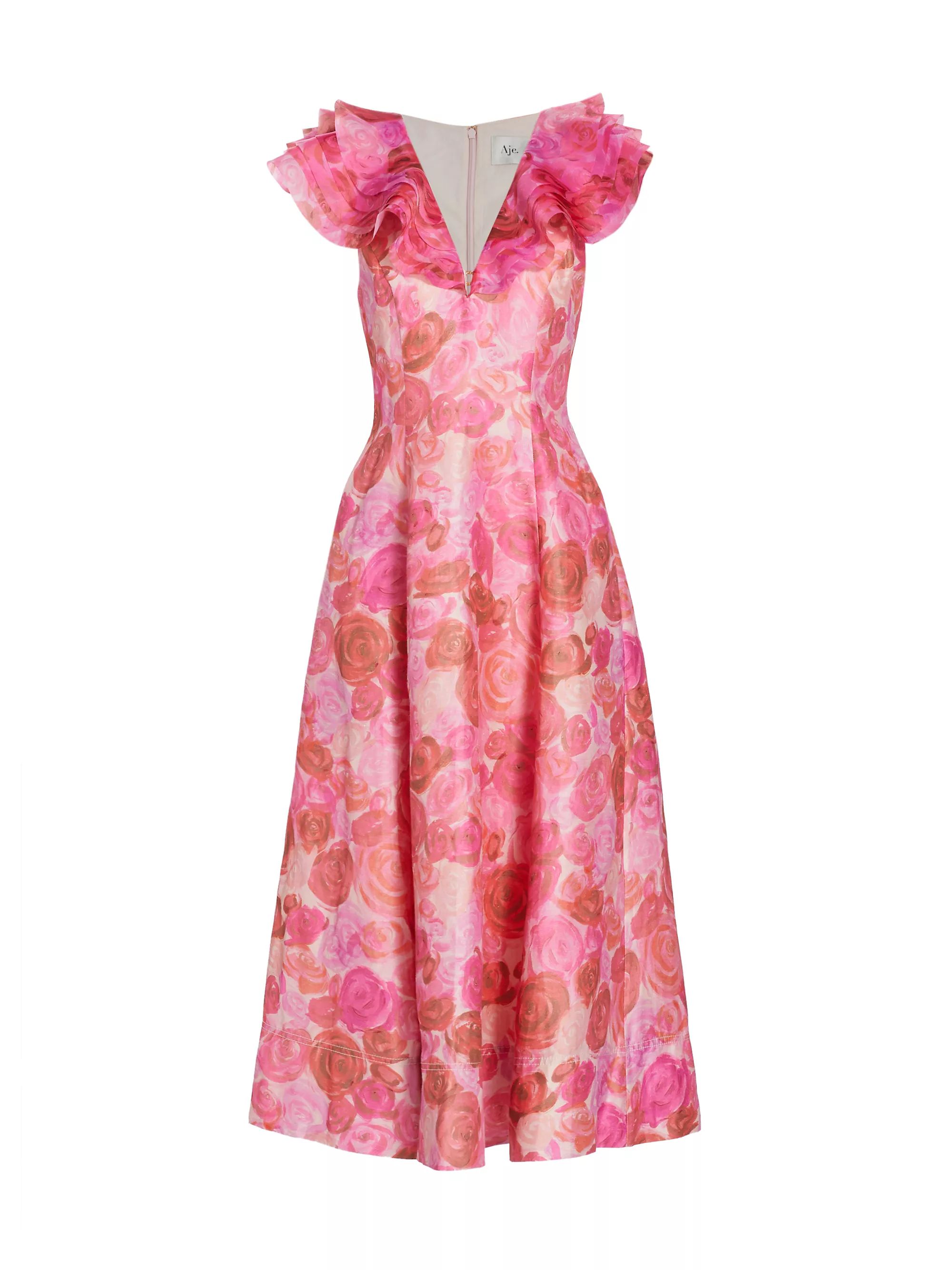 Enchanted Floral Linen-Blend Midi-Dress | Saks Fifth Avenue