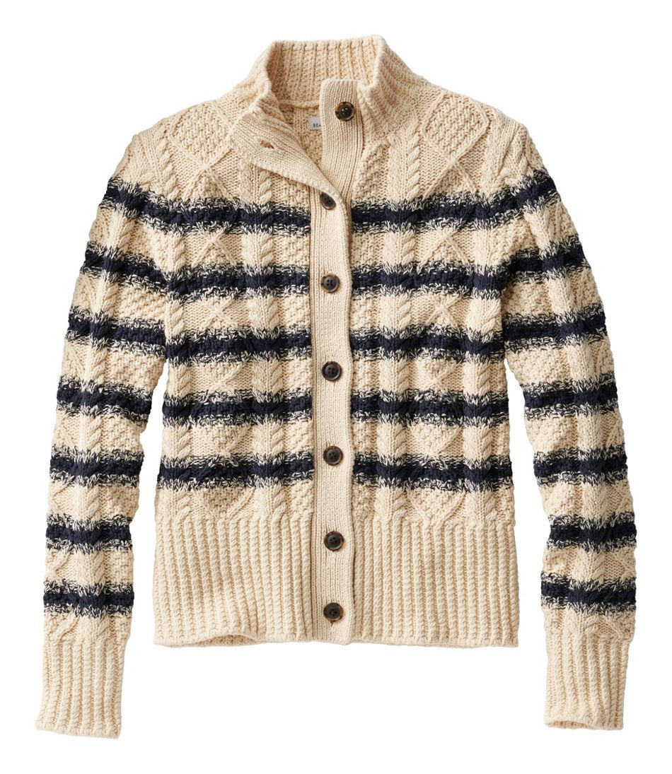 Women's Signature Cotton Fisherman Sweater, Short Cardigan Stripe | L.L. Bean