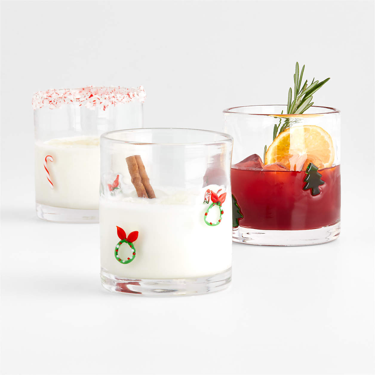 Holiday Candy Canes Icon 14-oz. Double Old-Fashioned Glass + Reviews | Crate & Barrel | Crate & Barrel