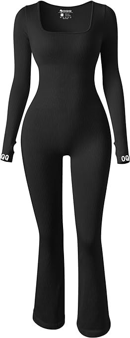 OQQ Women Yoga Jumpsuits Ribbed Exercise Long Sleeve Tops Bell Bottoms Flare Jumpsuits | Amazon (US)