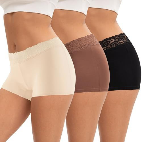 INNERSY Boxer Shorts Women Cotton Ladies Boxers Underwear Mid-rise Lace Boyshort Panties Pack of ... | Amazon (UK)