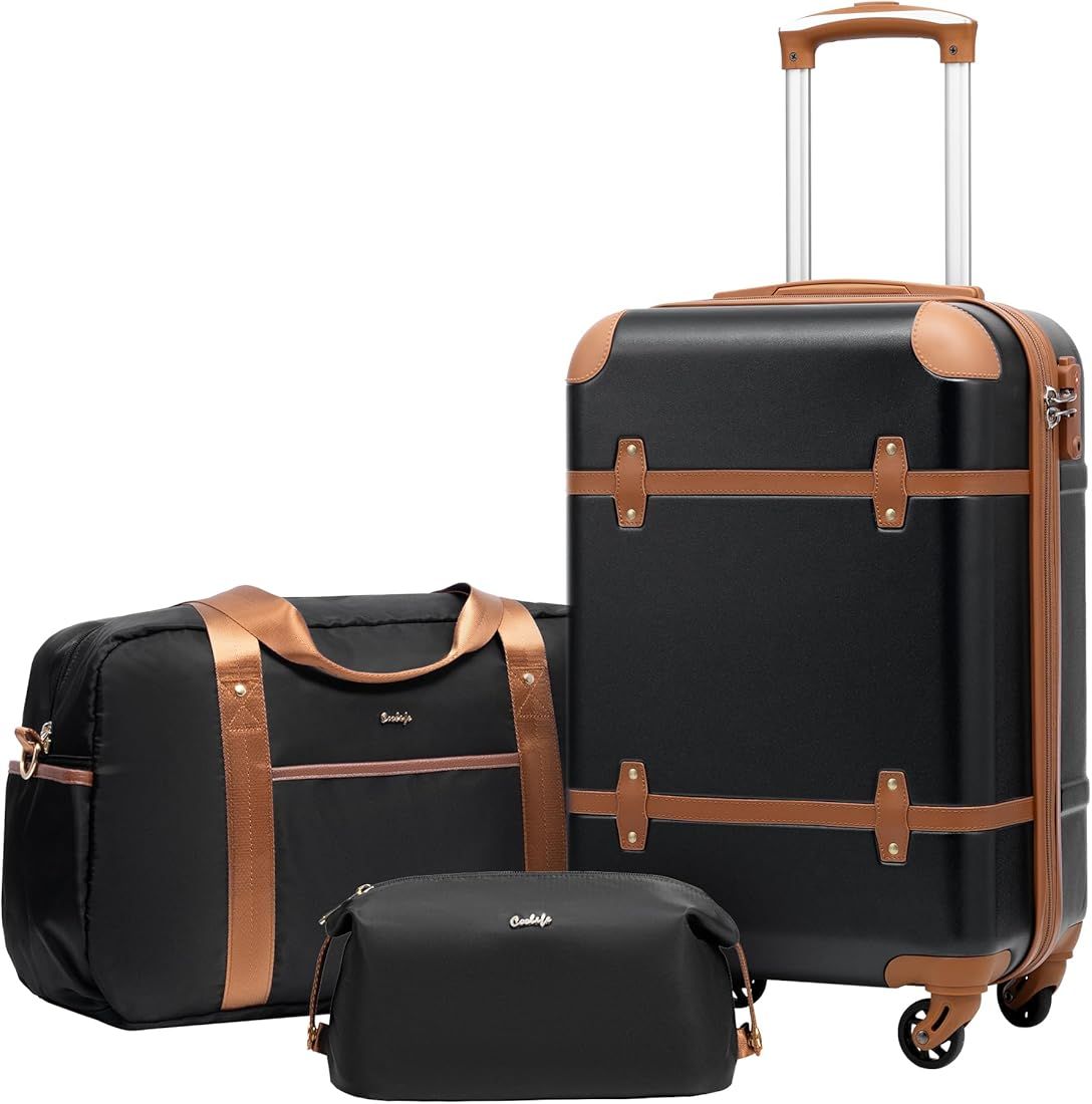 Coolife Luggage Set 3 Piece Suitcase Set Carry On Luggage PC Hardside Luggage TSA Lock Spinner Wh... | Amazon (US)