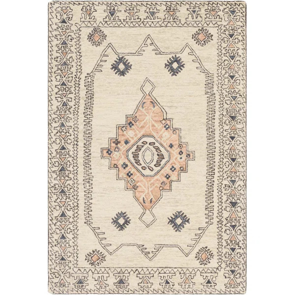 Moore Southwestern Handmade Tufted Wool Area Rug in Peach/Dusty Pink/Ivory/Light Gray | Wayfair North America