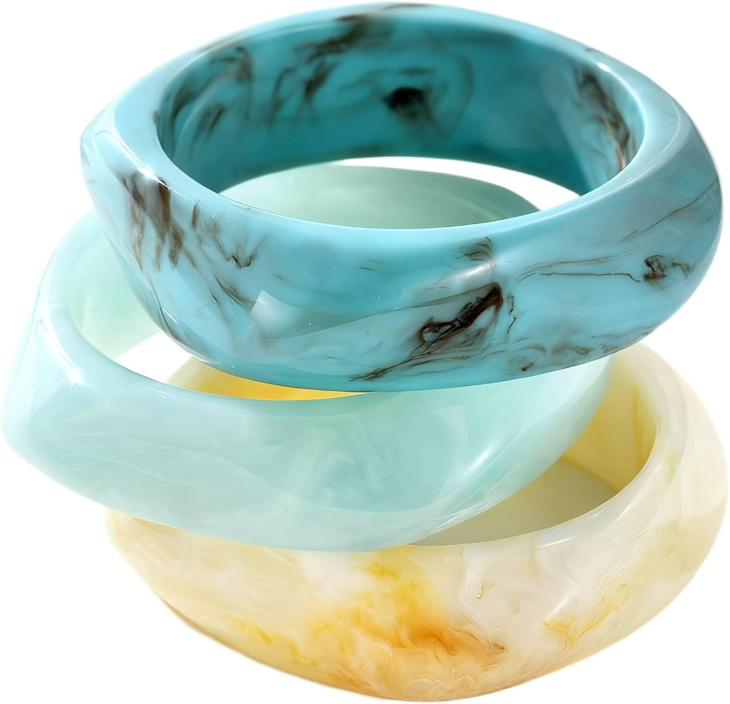 3PCSAcrylic Chunky Bangle Bracelets for Women,Resin Bangles Wide Geometric Irregular Colorful Jewlery for Gifts | Amazon (US)