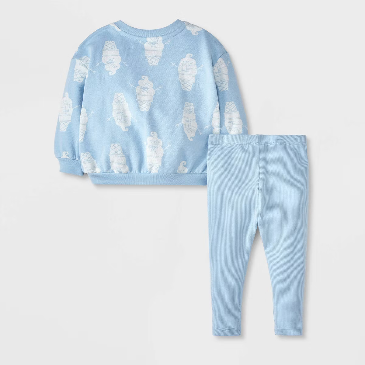 Baby Girls' Snowman Cone Fleece Sweatshirt & Ribbed Leggings Set - Cat & Jack™ Light Blue | Target