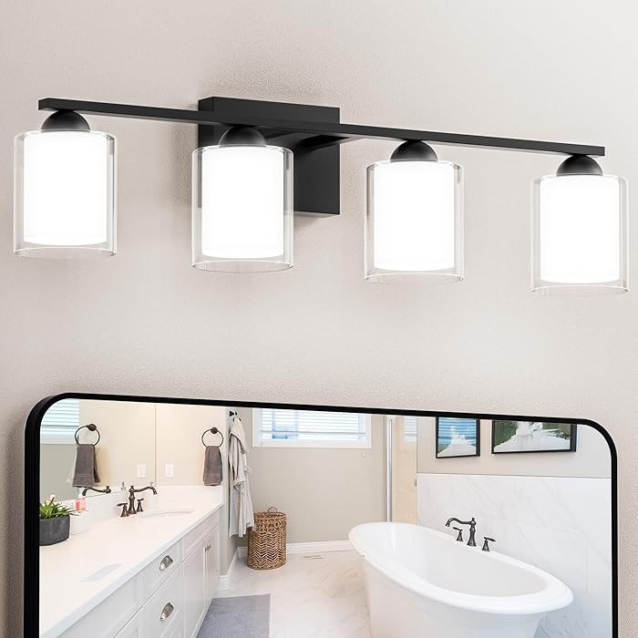Quntis Black Bathroom Lighting Fixtures Over Mirror with 5 Color Modes, 4 Light Dimmable LED Bath... | Amazon (US)