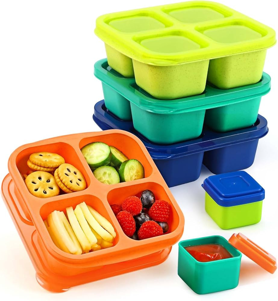 Caperci Lunchable Snack Containers - 4 Compartments Bento Snack Boxes (4 Pack) with 2 Leakproof S... | Amazon (US)