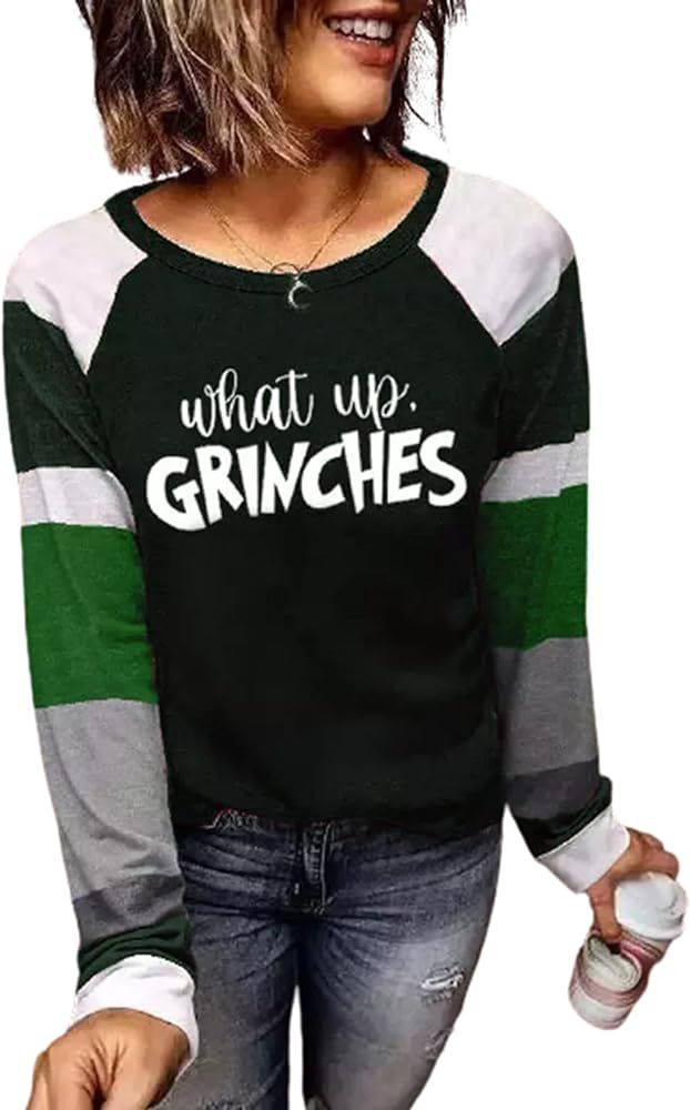 What Up Color Block Baseball T-Shirt for Women Christmas Casual Splicing Long Sleeve Shirt Tops B... | Amazon (US)