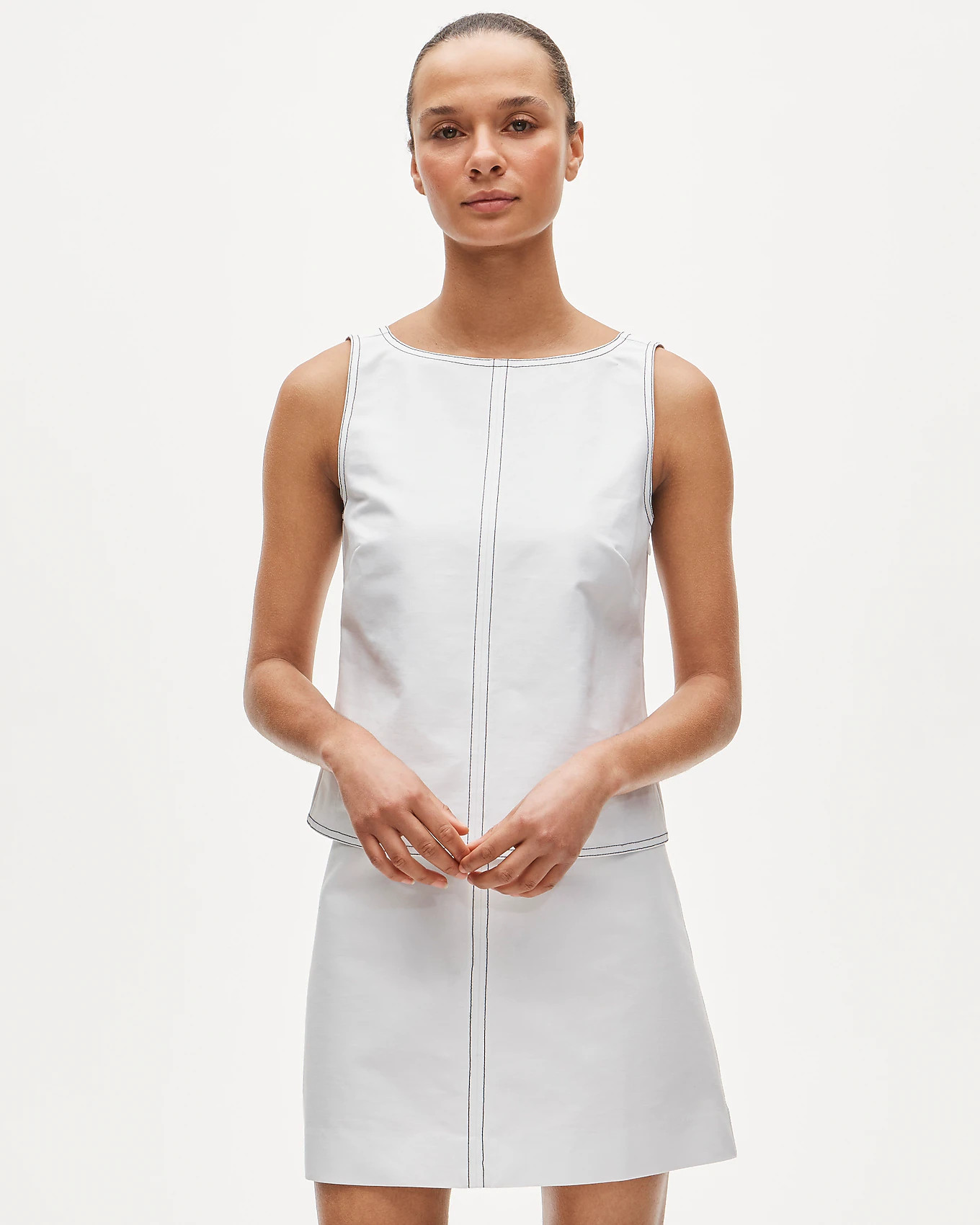 Contrast-stitch shell top in double cotton poplin | J. Crew US