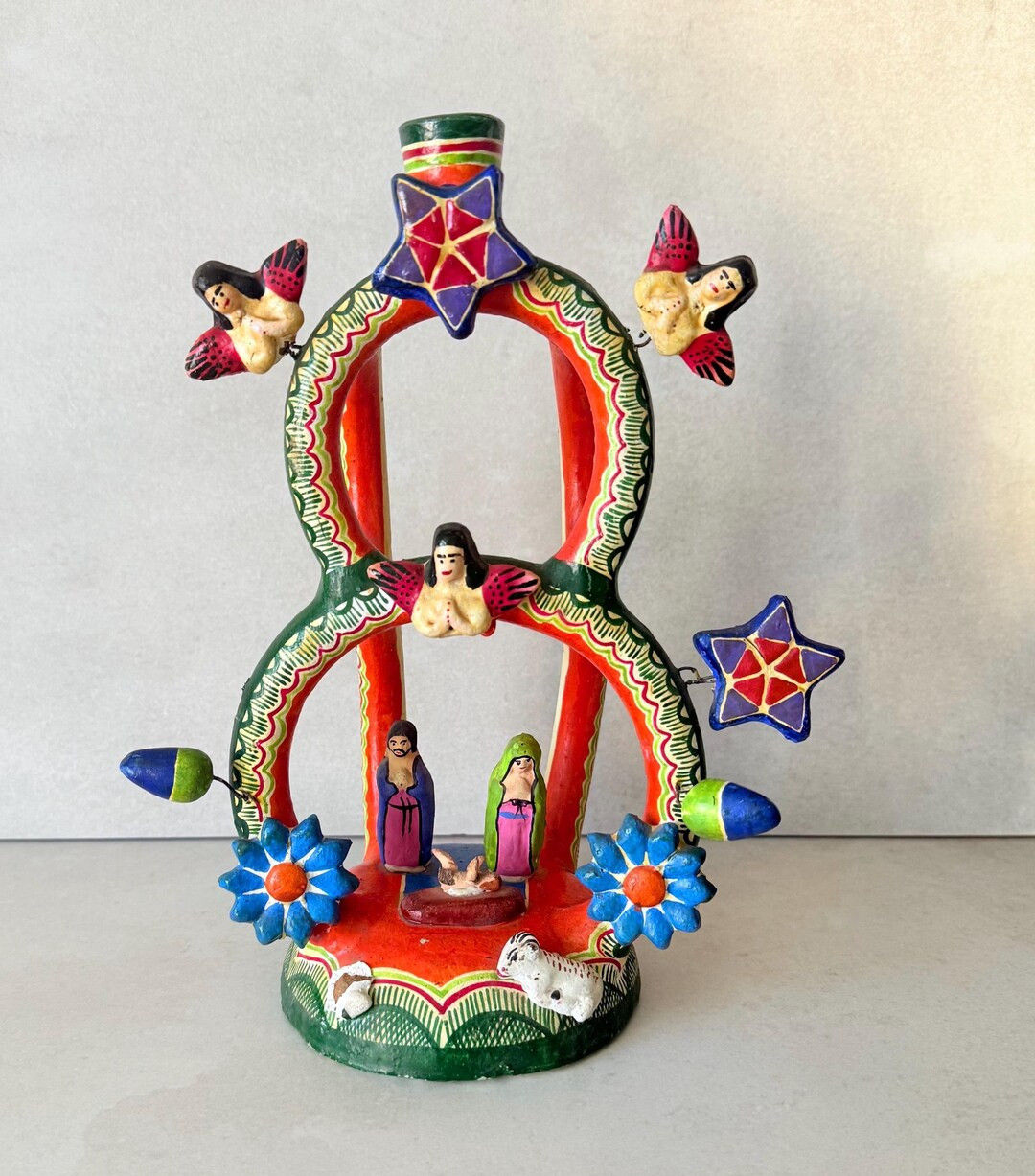 Vintage Mexican Tree of Life Nativity Candleholder Folk Art Pottery Christmas 11” | Etsy (US)