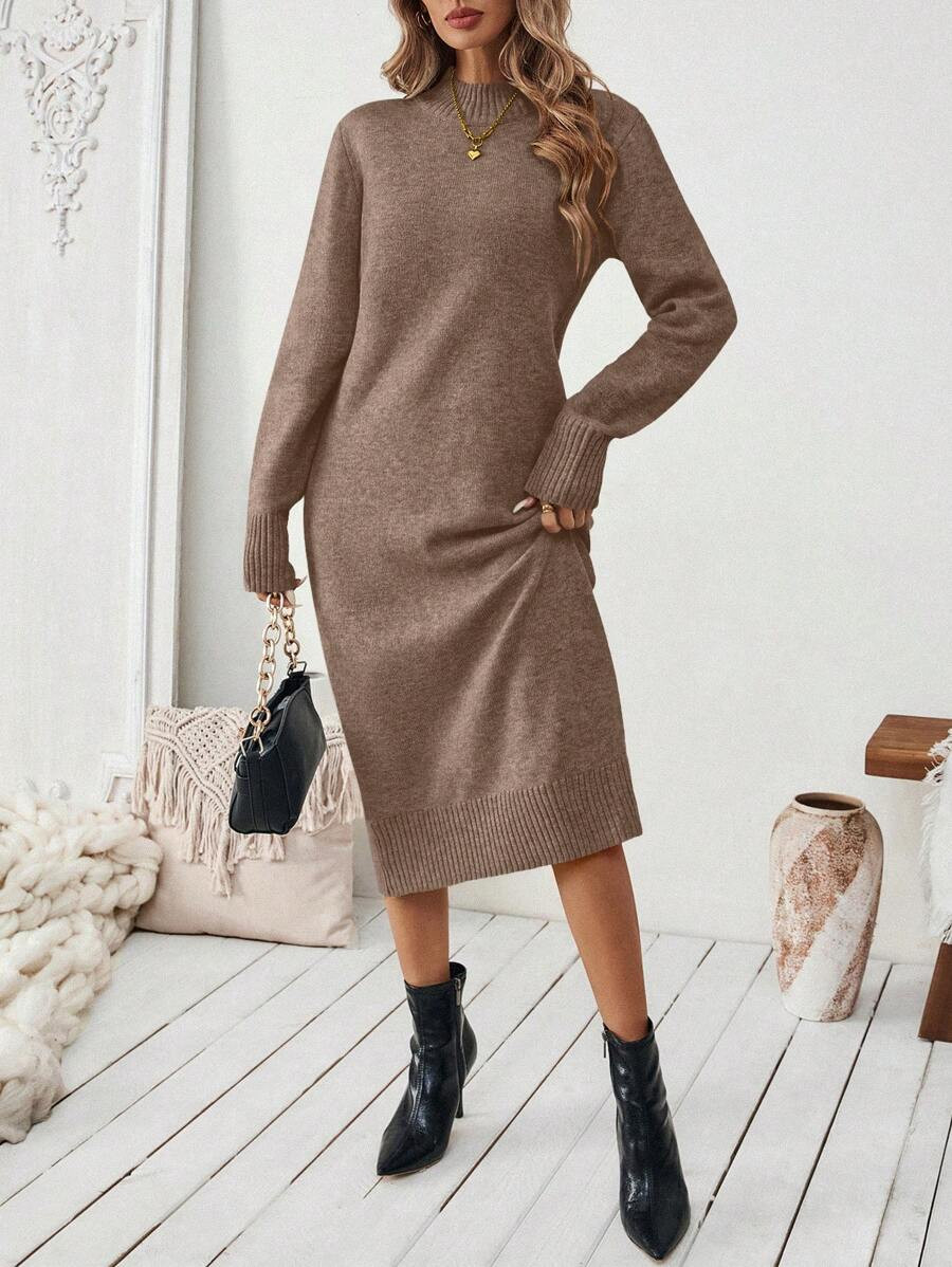 SHEIN Clasi Women's Solid Color Crew Neck Long Sleeve Casual Sweater Dress, Autumn/Winter | SHEIN