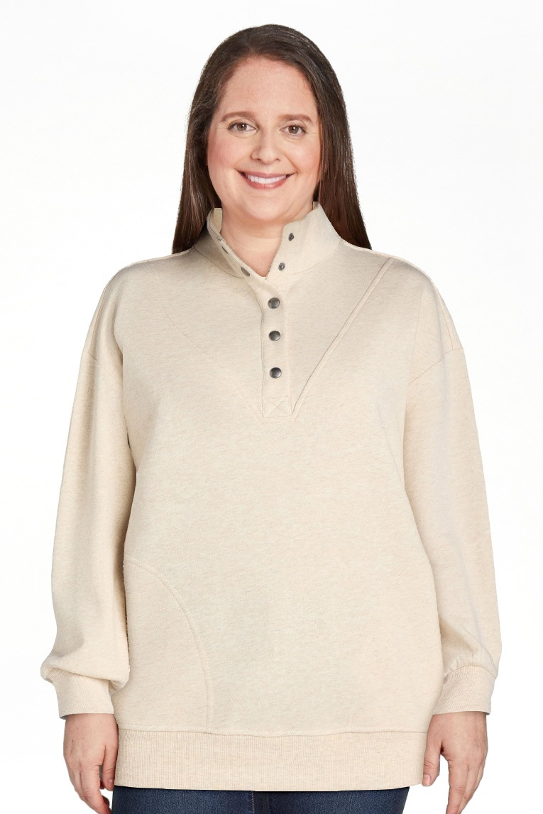 Time and Tru Women's Mock Neck Henley Pullover Sweatshirt, Sizes XS-XXXL | Walmart (US)