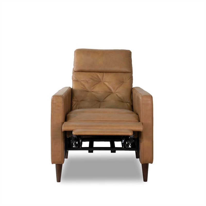 Felina Mid-Century Modern Tight Back Genuine Leather Recliner Chair in Tan | Cymax