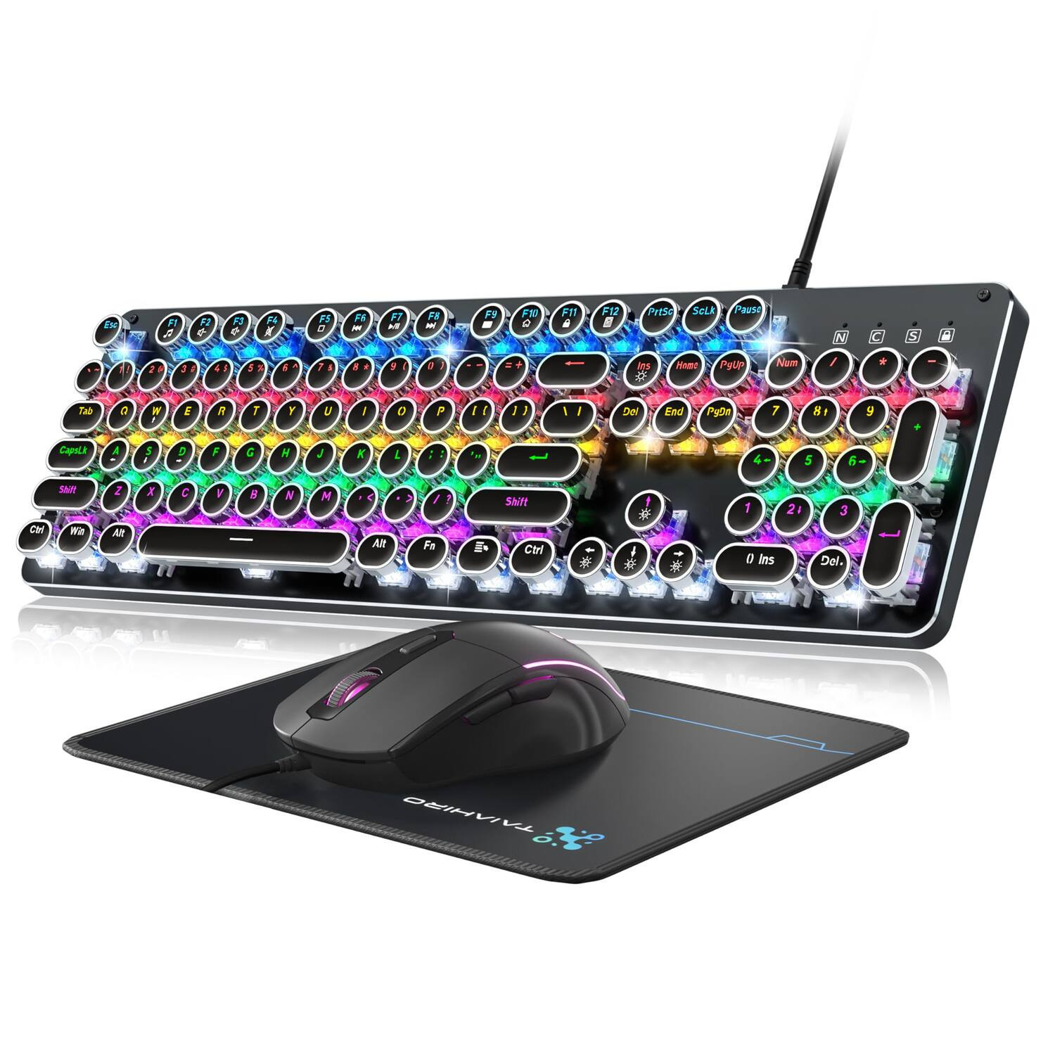 METALTON - Typewriter Style Rainbow Computer Keyboards Mouse And Pad Combo Metal Panel Retro Punk Round Anti ghost For - Metallic Black | Best Buy U.S.