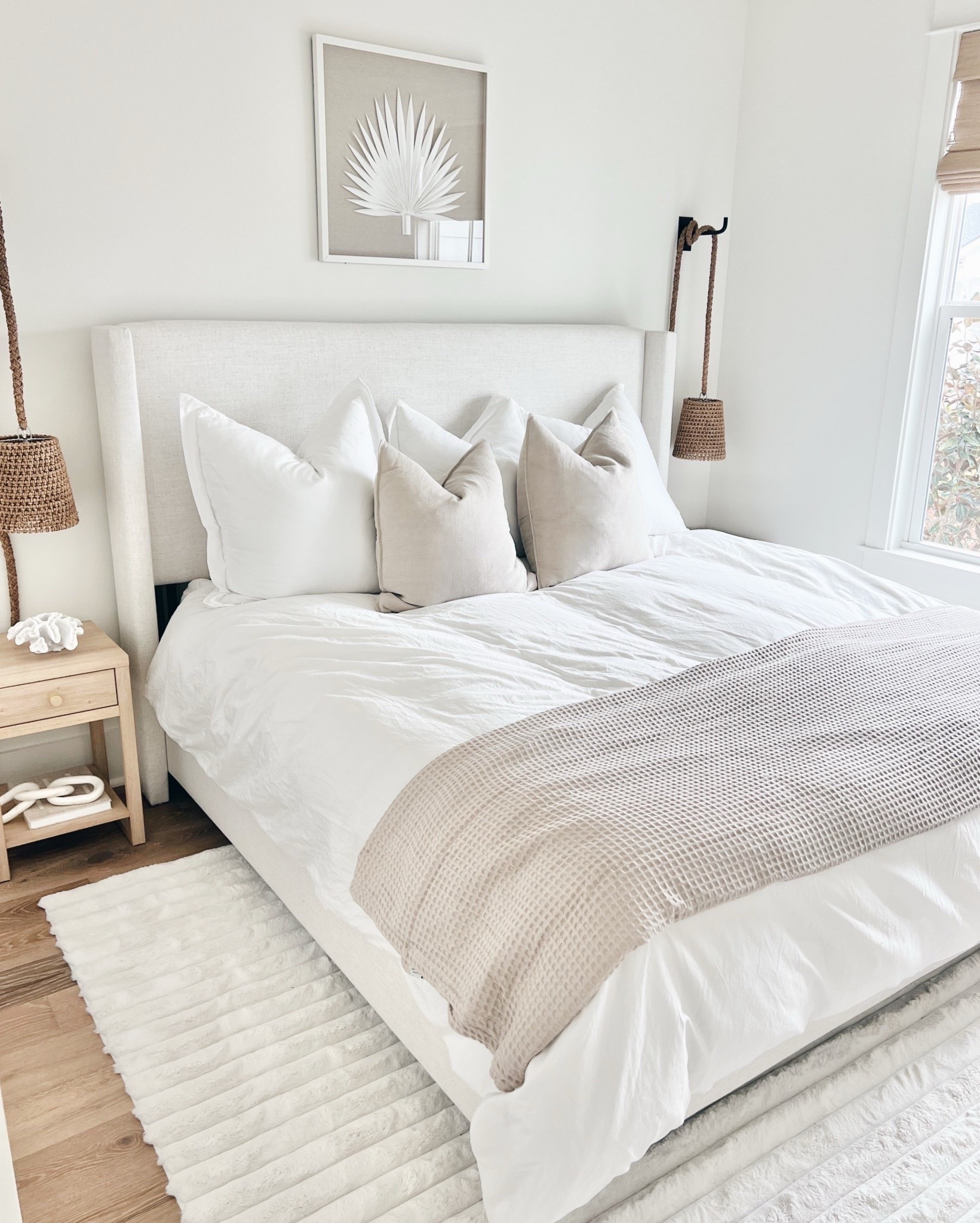 Coastal and neutral guest room! This bed is on sale and would go with so many styles. I’m sharing a save version of these lights as well. 

Bedroom 
Neutral home 

#LTKHome #LTKSaleAlert