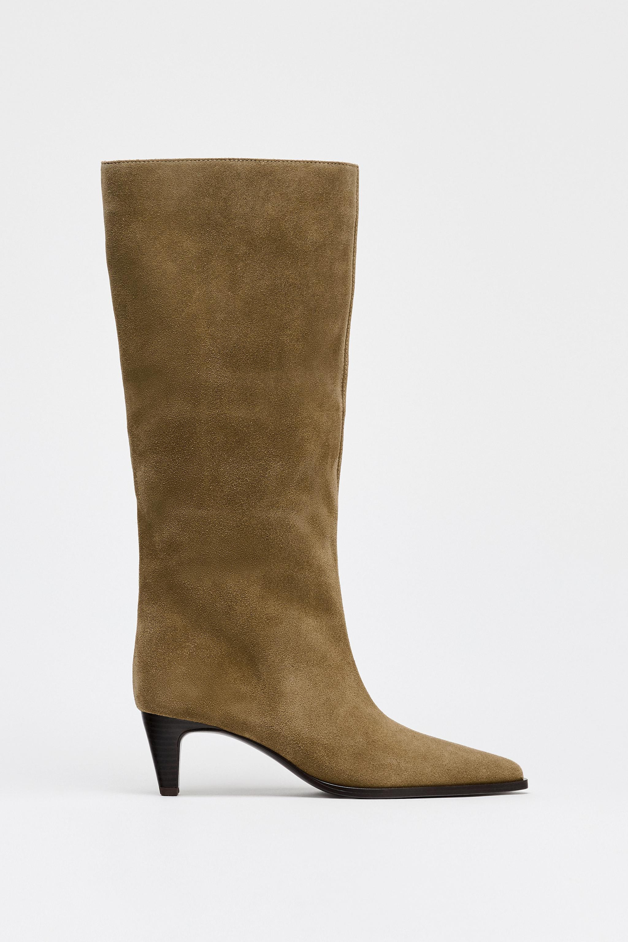 SPLIT SUEDE KITTEN HEEL BOOTS | Zara US