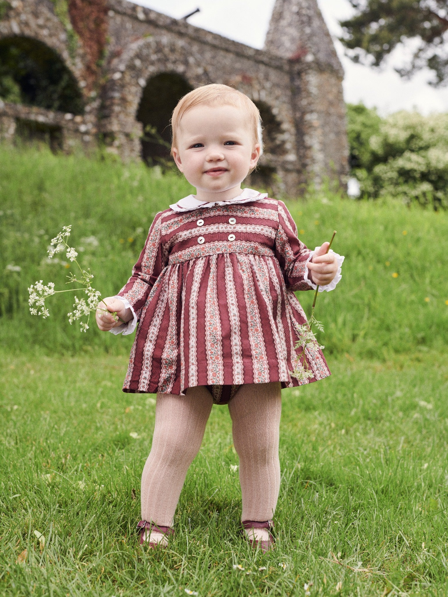 Burgundy Floral Stripe Eliza Baby Girl Set | La Coqueta (US)