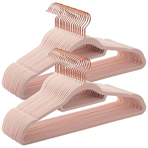 SONGMICS Velvet Hangers, 50 Pack, Non-Slip Clothes Hanger with Rose Gold Color Swivel Hook, 0.2-Inch | Amazon (US)