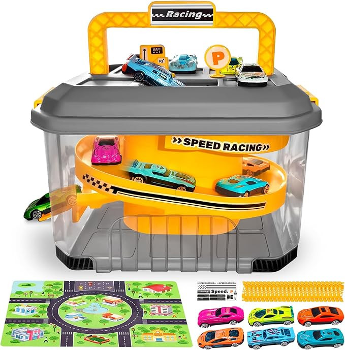 Toy Car Track Storage Playset - Toddler Toys for Ages 2-4, Toy Car Set for Hot Wheels & Matchbox ... | Amazon (US)