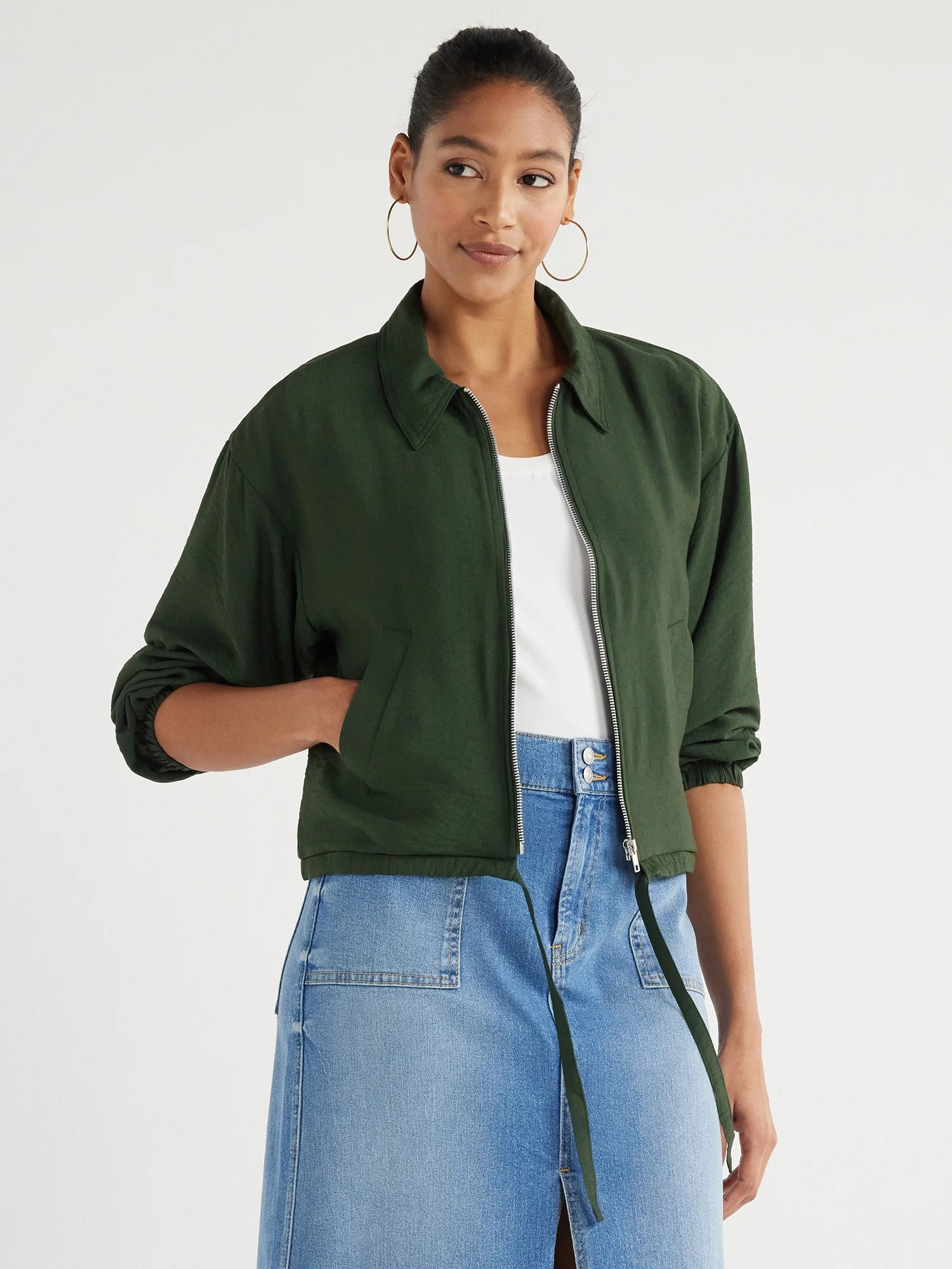 Scoop Women's Full Zip Texture Jacket, Sizes XS-XXL | Walmart (US)