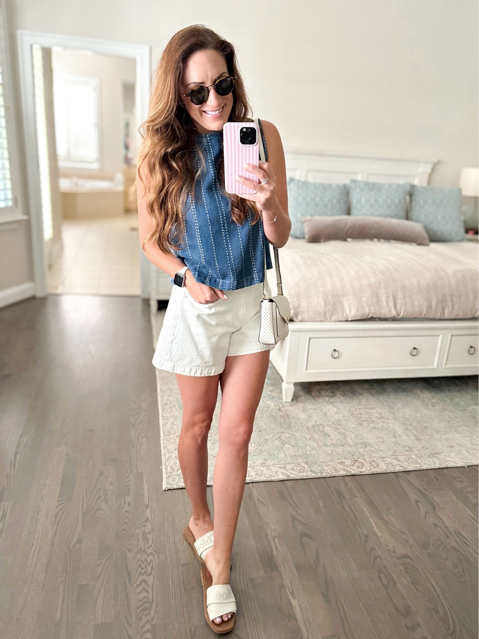 My favorite white denim shorts and adorable button back denim top! 💙

#LTKootd #LTKgrwm #LTKOver40