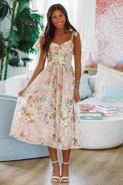 Keep the Flowers Midi Dress - Blush, Cream and Green | Hazel and Olive