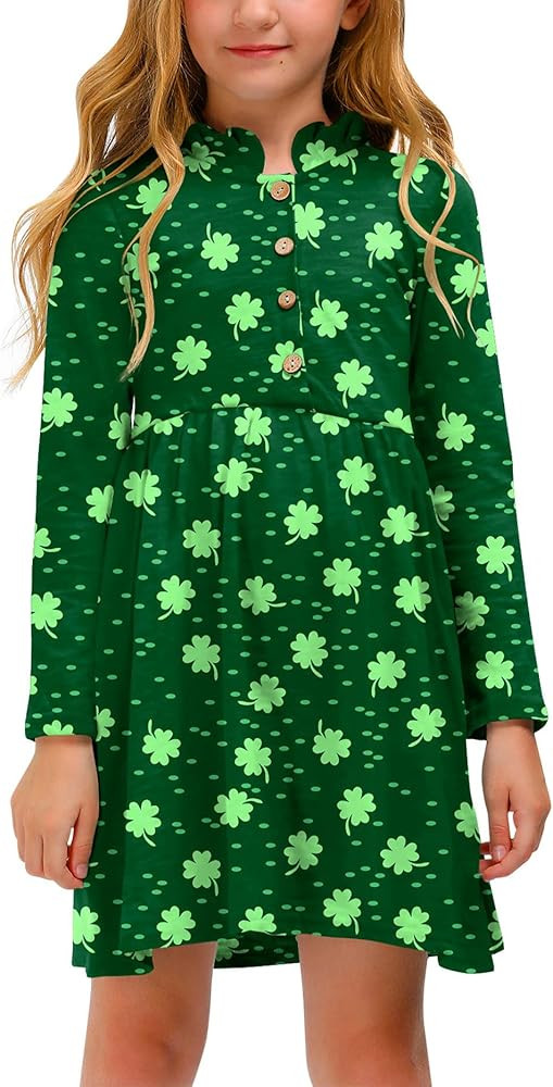 BesserBay Girl's Ruffle Collar Button-Down Pleated Casual Swing Midi Dress 4-12 Years | Amazon (US)