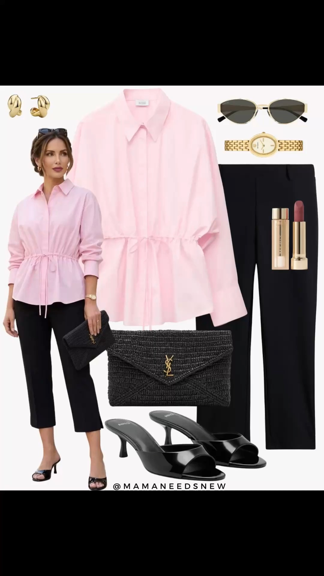 A late spring to summer outfit with a drawstring shirt, capri pants, heels, raffia clutch bag 🩷🌸

#LTKootd #LTKSeasonal #LTKSaleAlert