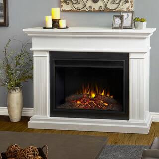 Centennial Grand 55.5 in. Freestanding Wooden Electric Fireplace in Whiteby Real Flame(Brand Rati... | The Home Depot