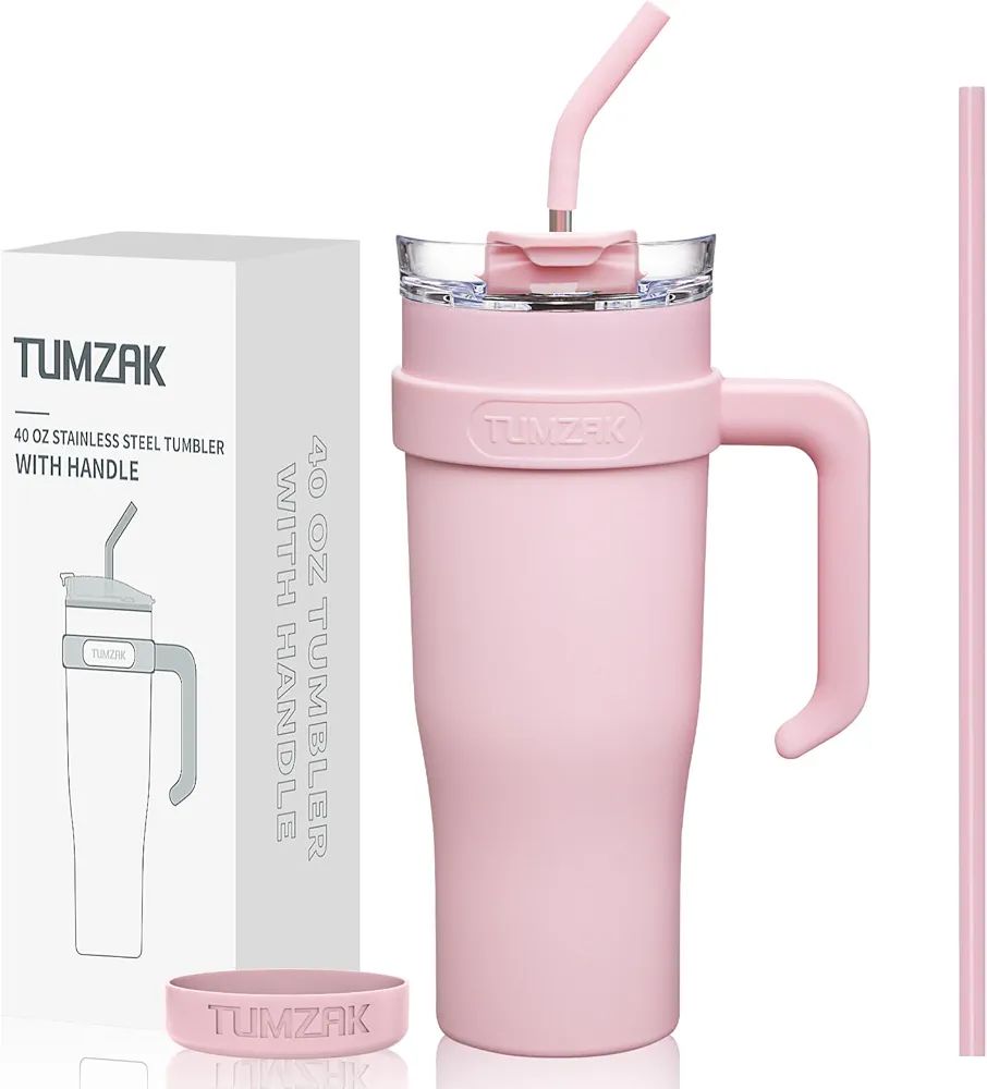 Tumzak 40oz Tumbler with Handle and Straw Lid Double Wall Vacuum Insulated Stainless Steel Travel... | Amazon (US)