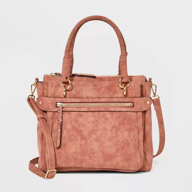 VR NYC Triple Entry Woven Handle Satchel Handbag - Clay Pink | Target