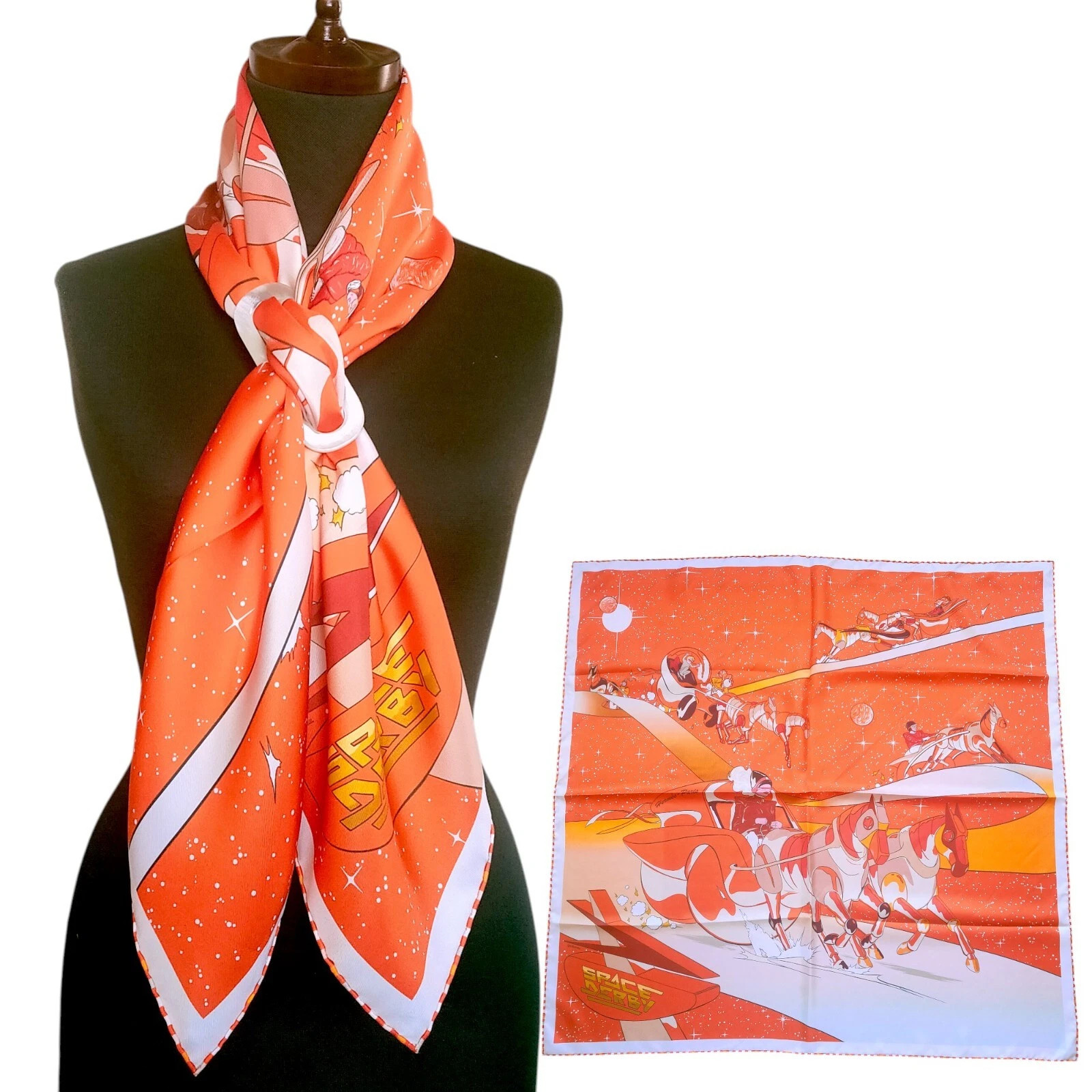 Very good Hermes SPACE DERBY Carre 90 Silk 100% Scarf Rare Orange | eBay | eBay US