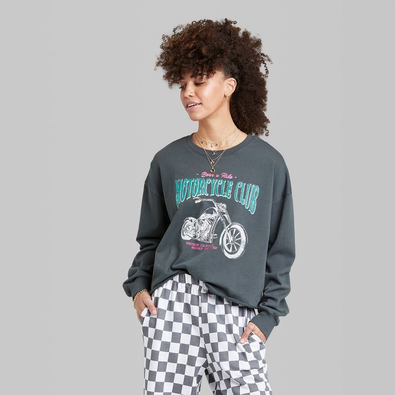 Women's Ascot + Hart Motorcycle Club Cropped Graphic Sweatshirt - Gray | Target