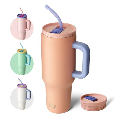 BOTTLE BOTTLE 40 oz Tumbler with Handle and Straw,Stainless Steel Vacuum Travel Mug,Car Cup with Straw, Stainless Steel Vacuum water bottle for Gifts Party Office Coffee (peach) | Amazon (US)