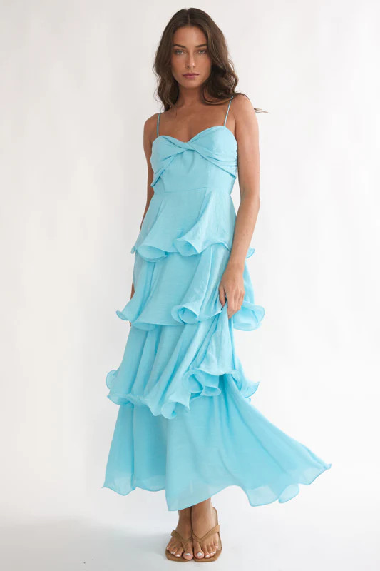 Heather Maxi Dress – Tiered Ruffle Maxi - Tide Blue | Lady Black Tie