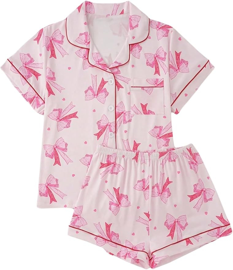 Verdusa Women's 2 Piece Pajama Sets Lightweight Fall Pajamas Cute Pj Set Button Shirt with Shorts... | Amazon (US)