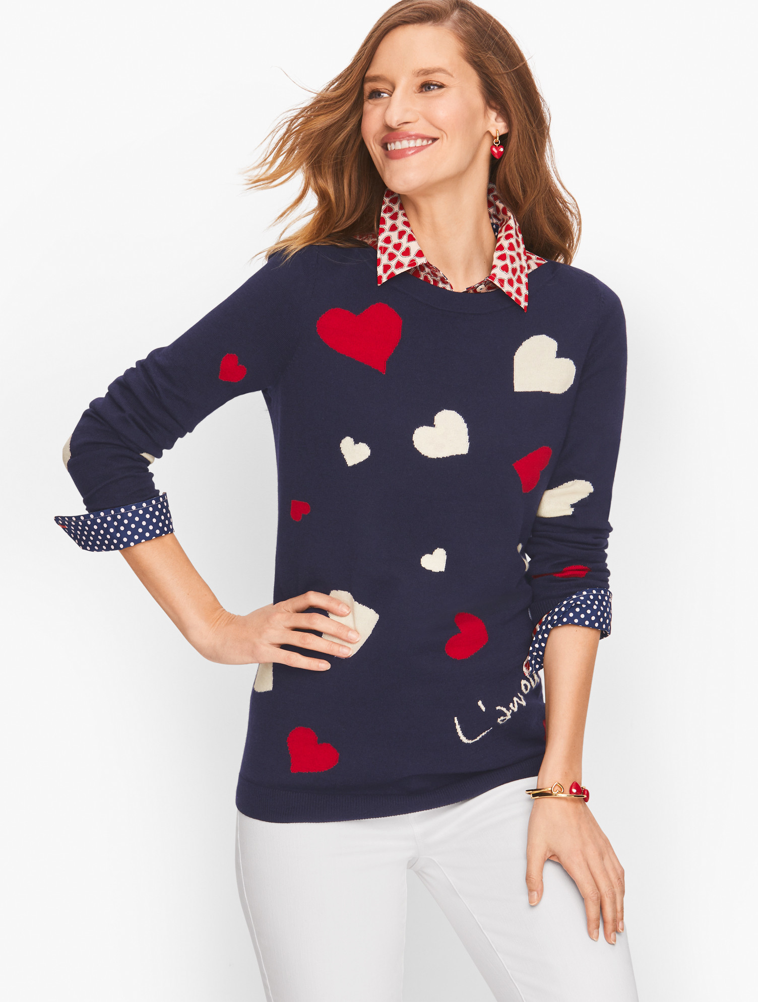 Supersoft Hearts Sweater - Indigo - XS Talbots | Talbots