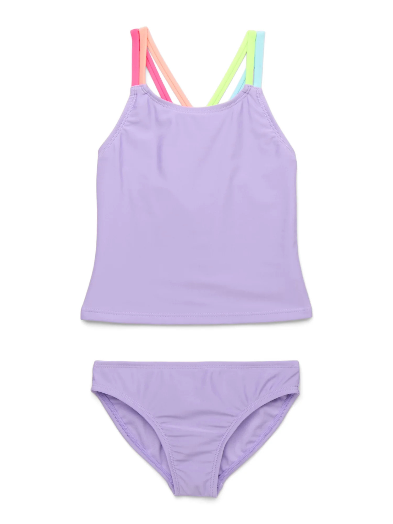 Wonder Nation Girls Everyday Double Strap Tankini Swimsuit Set with UPF 50+, 2-Piece, Size 4-18 &... | Walmart (US)