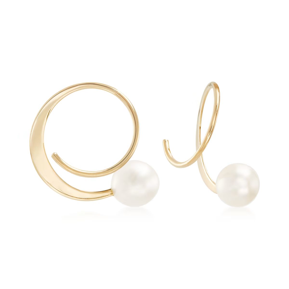 5.5-6mm Cultured Pearl Spiral Hoop Earrings in 14kt Yellow Gold. 5/8" | Ross-Simons