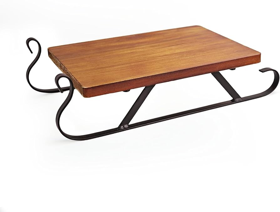 Christmas Sleigh Serving Board, 15 inch Metal and Wood Decorative Platter, Holiday Tabletop Decor | Amazon (US)