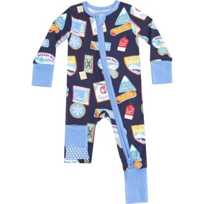 Angel Dear | Vintage Ski Patches 2-Way Zipper Romper, (Black, Size 12-18M) | Maisonette | Maisonette