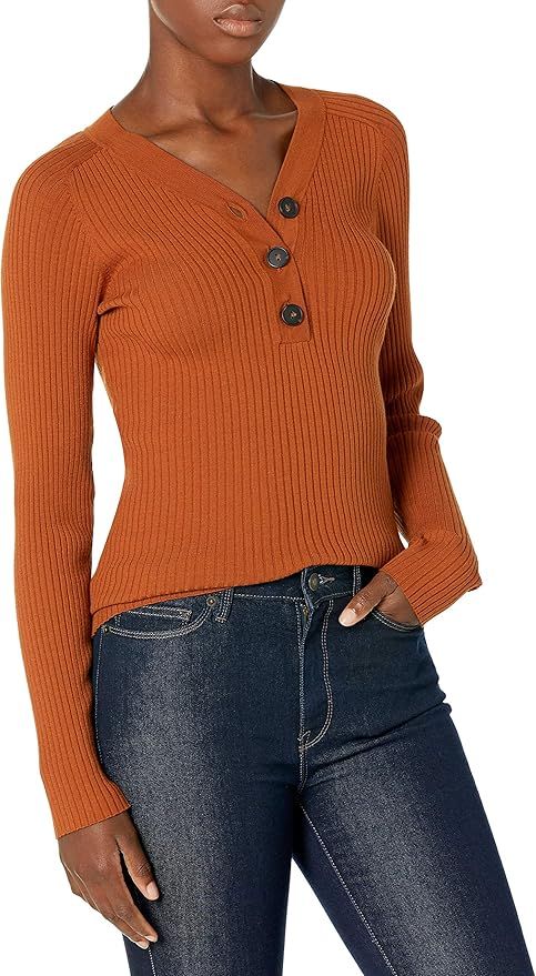 Lark & Ro Women's Premium Viscose Blend Rib Long Sleeve Henley Slim Fit Sweater | Amazon (US)