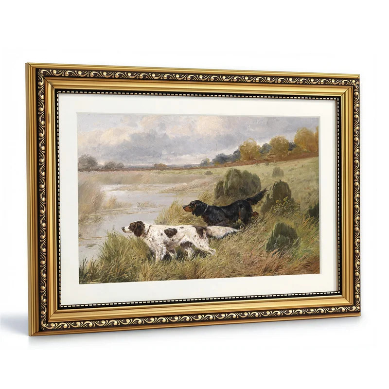 Vintage Gold Framed Hunting Dogs Wall Art, Antique River Landscape Canvas Print, Victorian Countr... | Wayfair North America