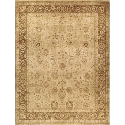 Rectangle Oriental Hand-Knotted Wool Area Rug in Beige/Brown | Wayfair North America