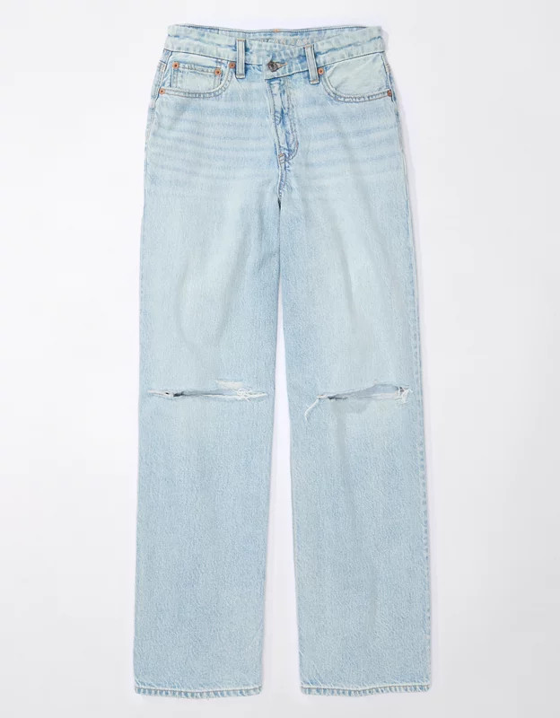 AE Strigid Curvy Super High-Waisted Ripped Baggy Straight Jean | American Eagle Outfitters (US & CA)