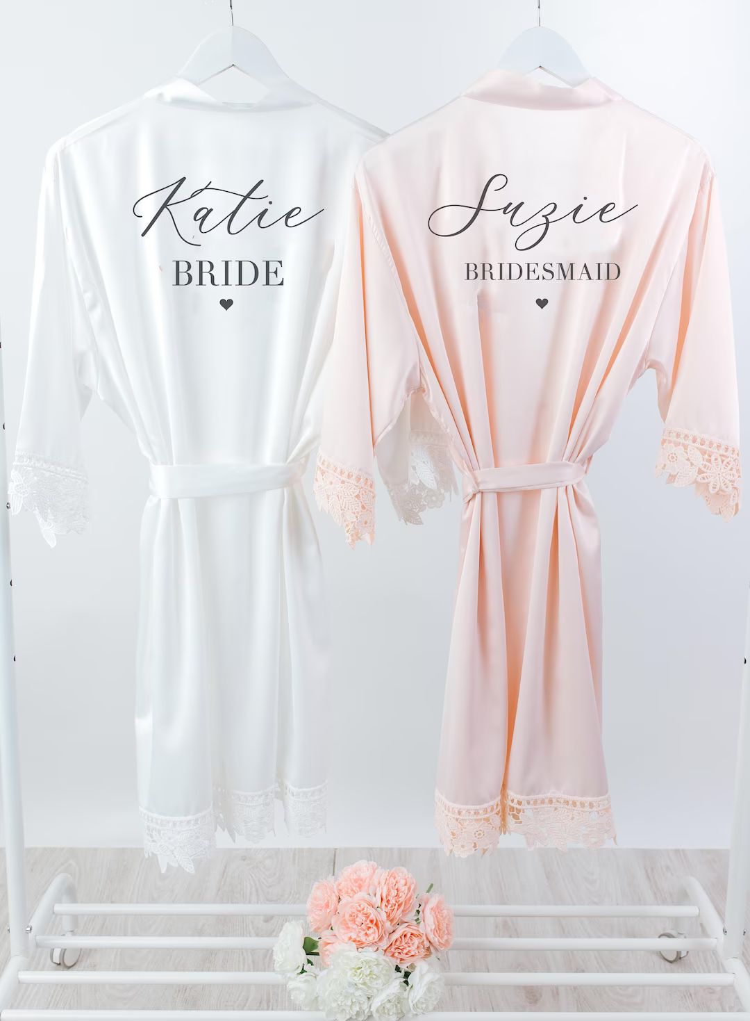 Bridesmaid Robes Pink Lace Robe Satin Wedding Robe Blush - Etsy | Etsy (US)